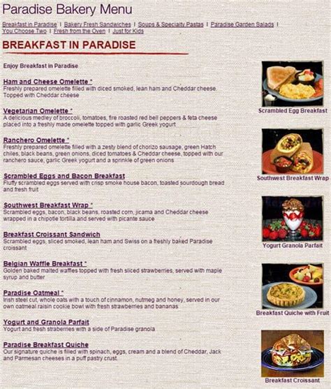 paradise bakery & cafe village pointe menu|paradise bakery menu with prices.